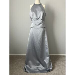 Vintage Dessy Creations Silver Satin 2-Piece Formal Gown Set - Size 8
